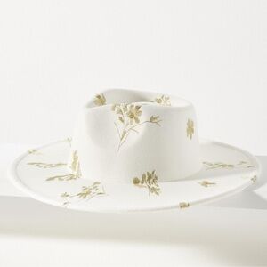 Gently Worn By Anthropologie Jana Floral Embroidered Fedora - Ivory & Green